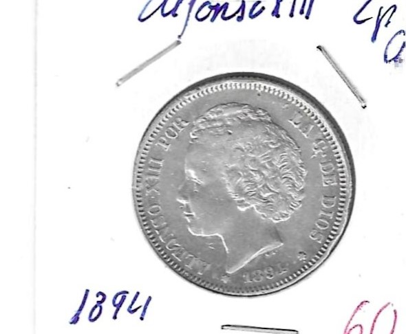 Monedas - EspaÃ±a - Alfonso XIII ( 17-V-1886/14-IV) - 99 - 1894 - 2 pesetas - plata - Click en la imagen para cerrar