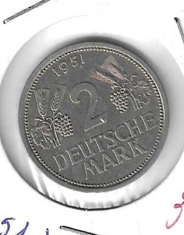 Monedas - Europa - Alemania - 111 - 1951J - 2 marcos - Click en la imagen para cerrar