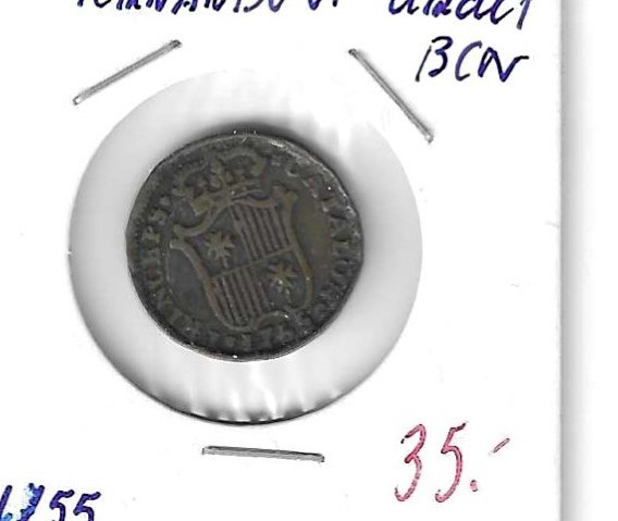 Monedas - EspaÃ±a - Fernando VI (1746 - 1759) - 2 - 1755 - ardit - Barcelona - Click en la imagen para cerrar