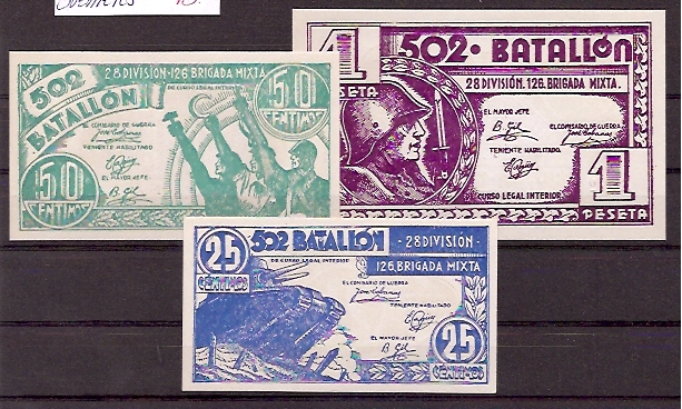 España - II República (1931 - 1939) - 502 Batallón - 3 billetes - Click en la imagen para cerrar